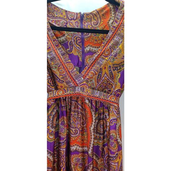 Vtg 60s 70s Saks Fifth Ave Psychedelic Paisley Mini Dress Purple Orange Small - Picture 3 of 8